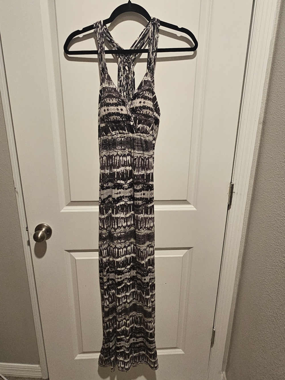 Black & White Patterned Maxi Dress with Twist Back
